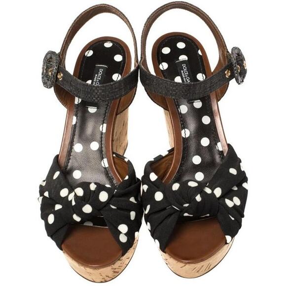 Dolce & Gabbana Shoes - Dolce & Gabbana Polka Dot Cork Wedge Sandals Ankle Strap Women's US 7.5